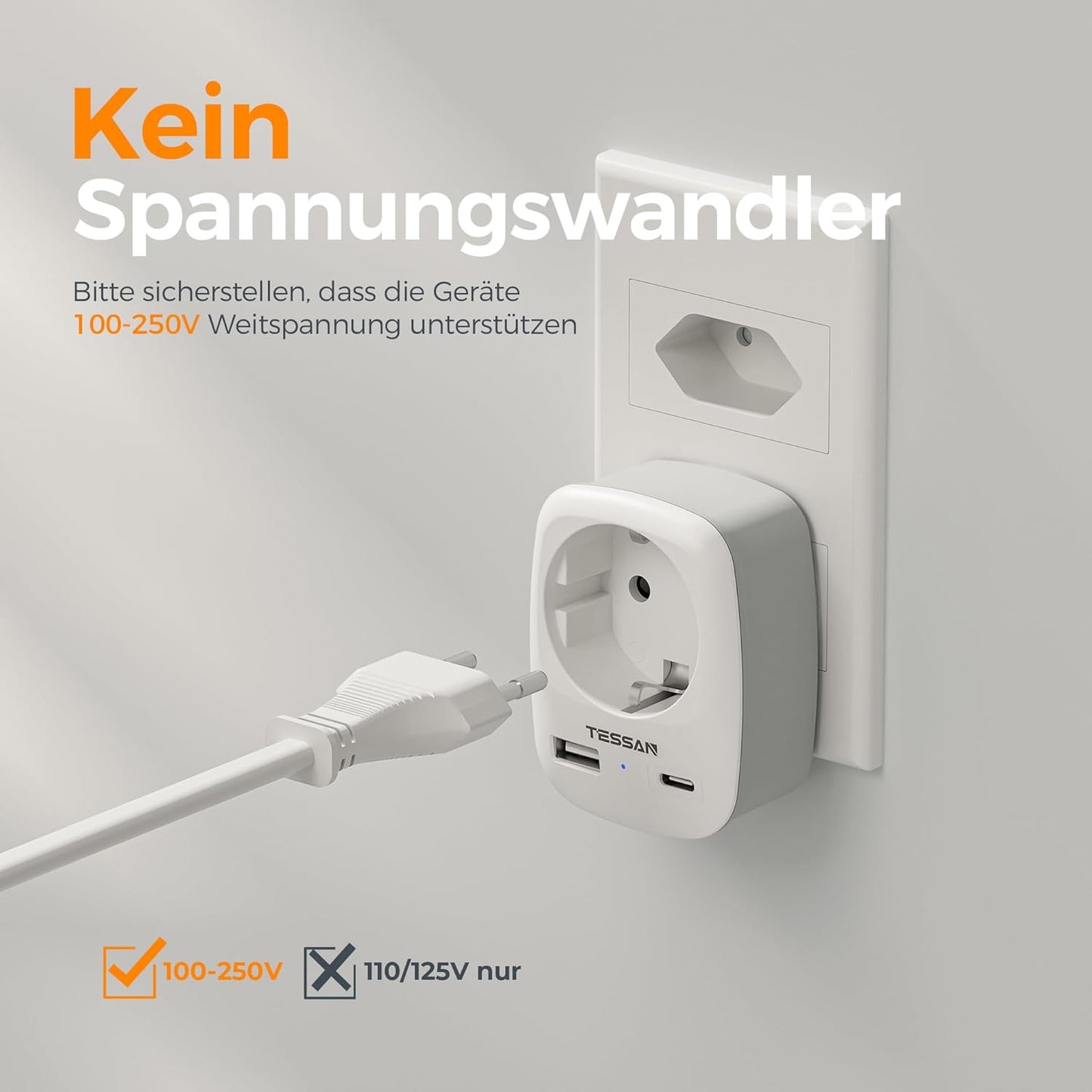 TESSAN 3 in 1 Reiseadapter Brasilien mit USB C