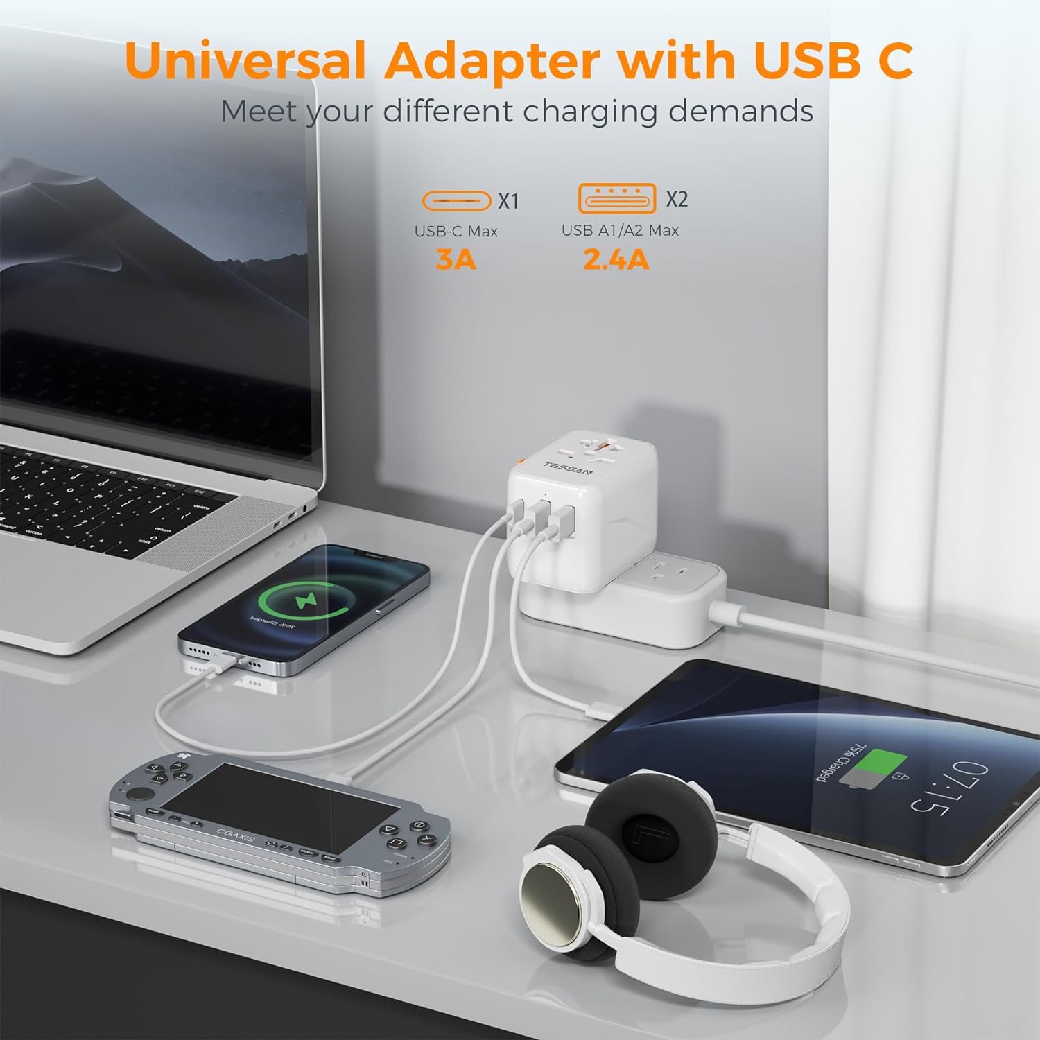 TESSAN  Universal Reiseadapter,Stromadapter für Weltreise mit USB C und 2 USB A