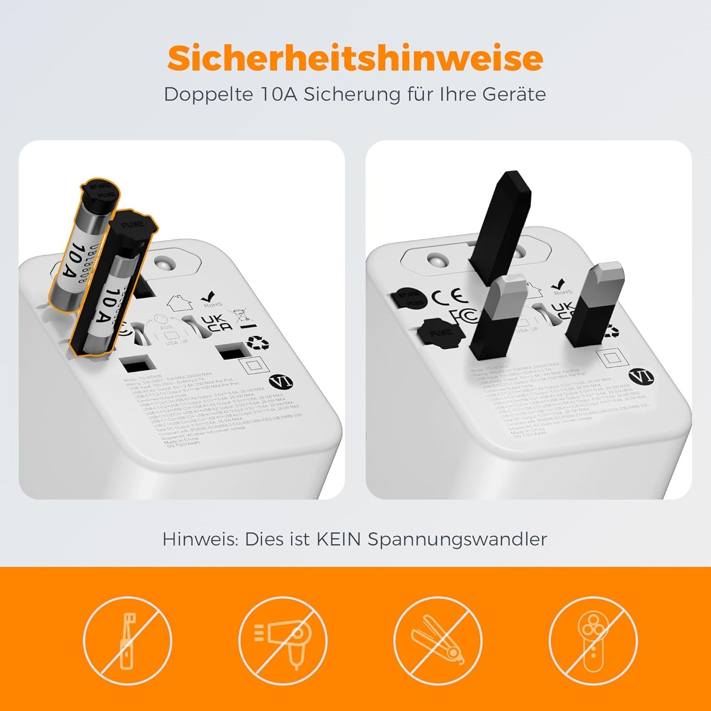 TESSAN Universal Reiseadapter mit 5 USB-Anschlüssen