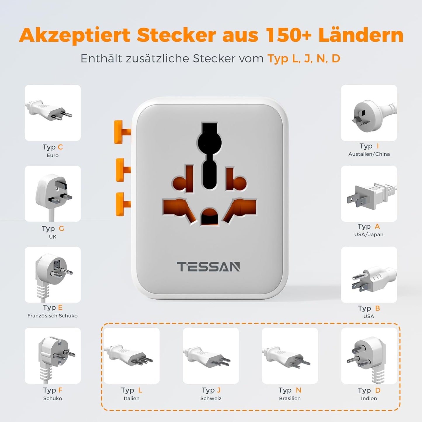 TESSAN Universal Reiseadapter mit 5 USB-Anschlüssen
