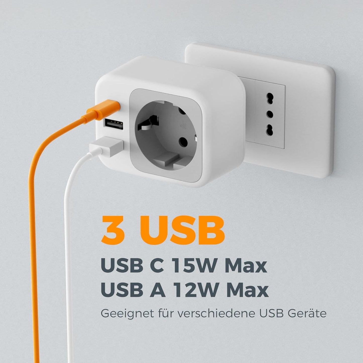 TESSAN Reiseadapter Italien Typ L mit USB-C Schnellladefunktion