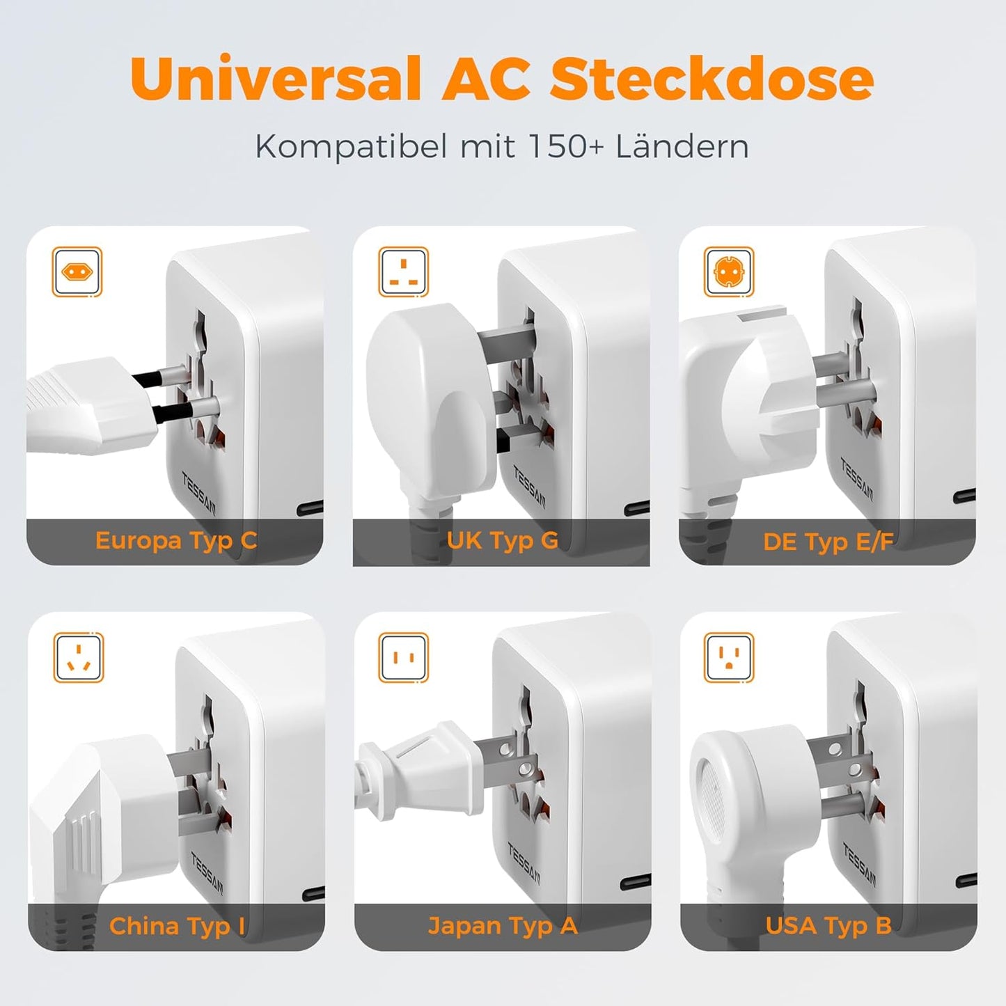 TESSAN Universal Reiseadapter mit 5 USB-Anschlüssen