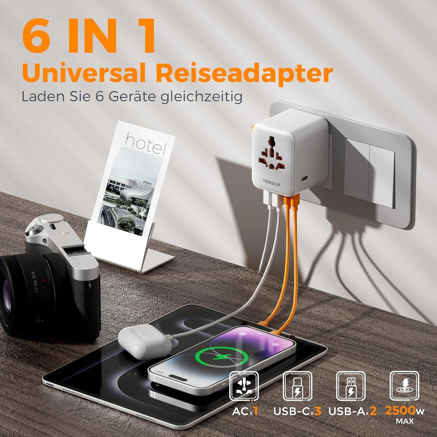 TESSAN Universal Reiseadapter mit 5 USB-Anschlüssen