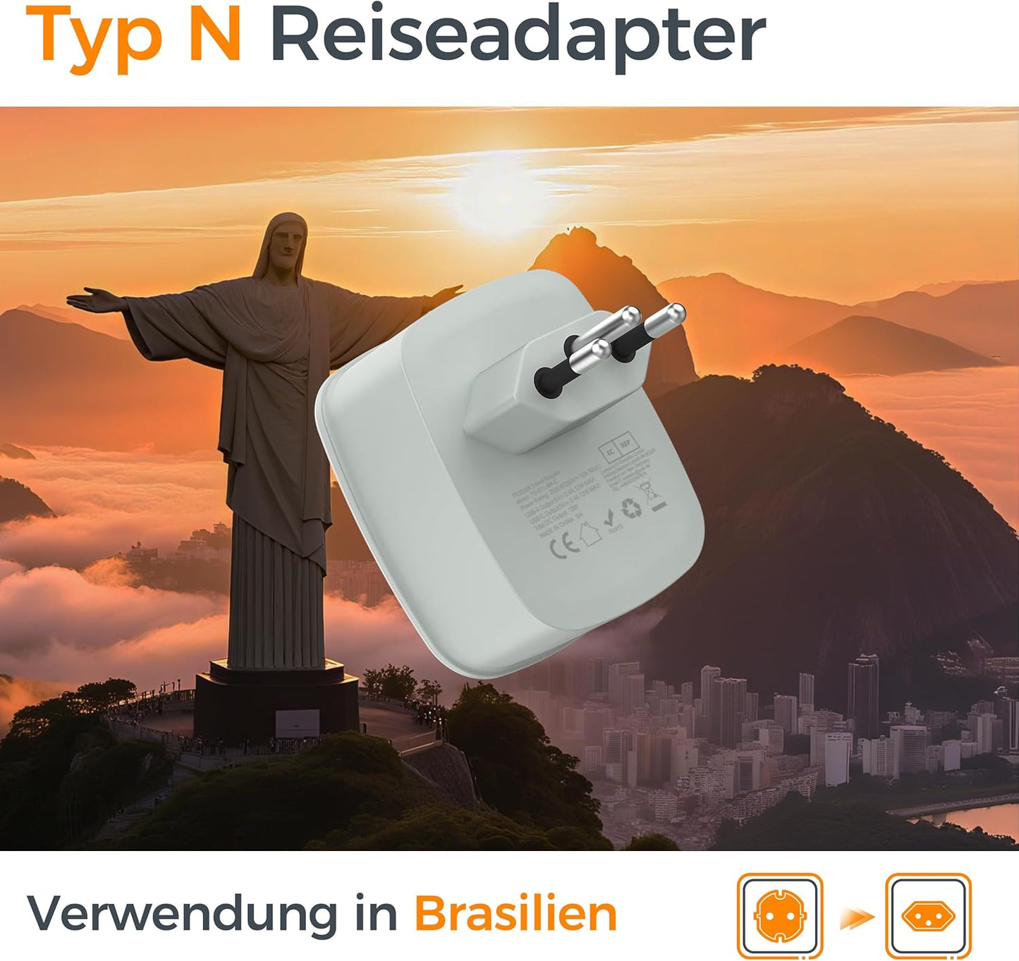 TESSAN 3 in 1 Reiseadapter Brasilien mit USB C