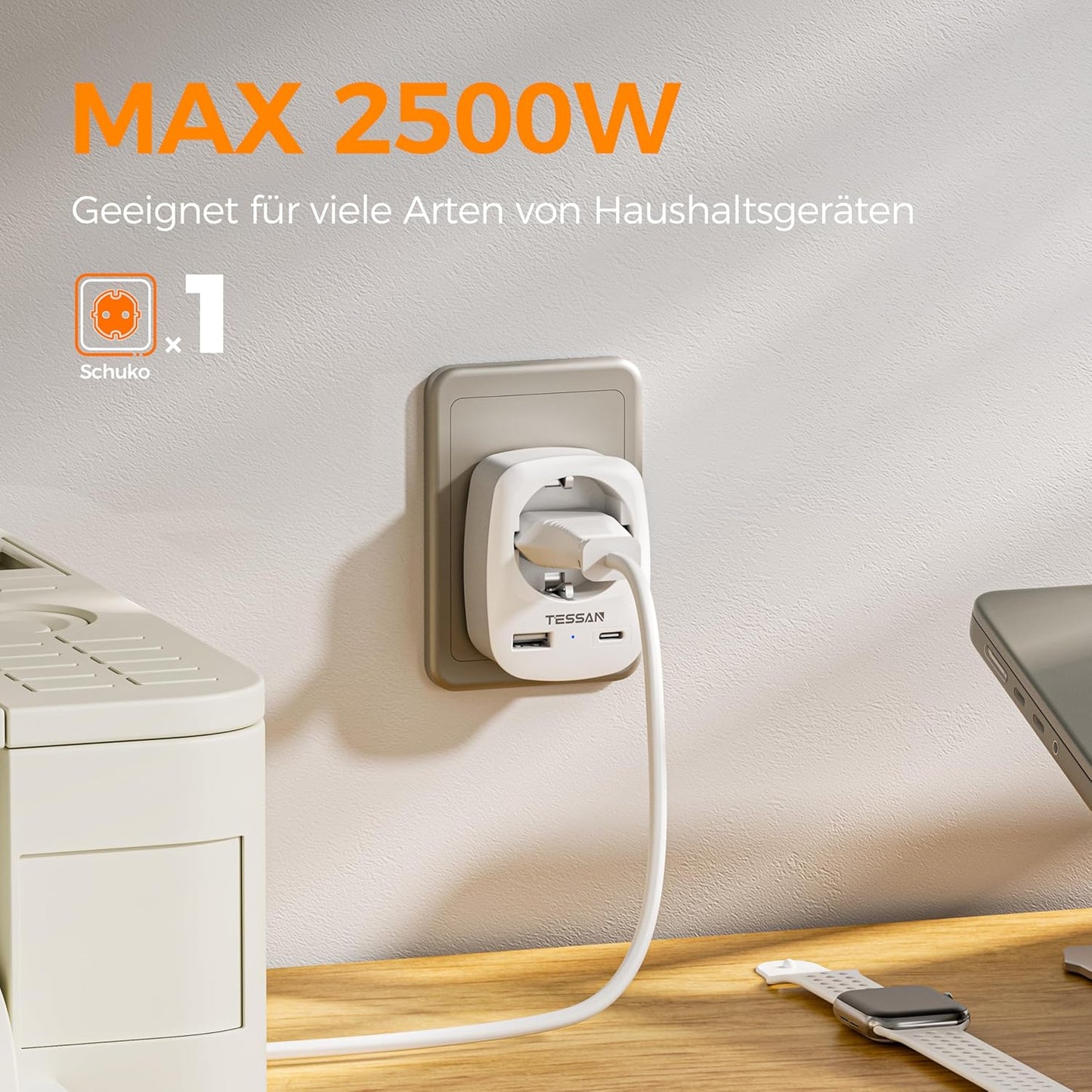 TESSAN 3 in 1 Reiseadapter Brasilien mit USB C