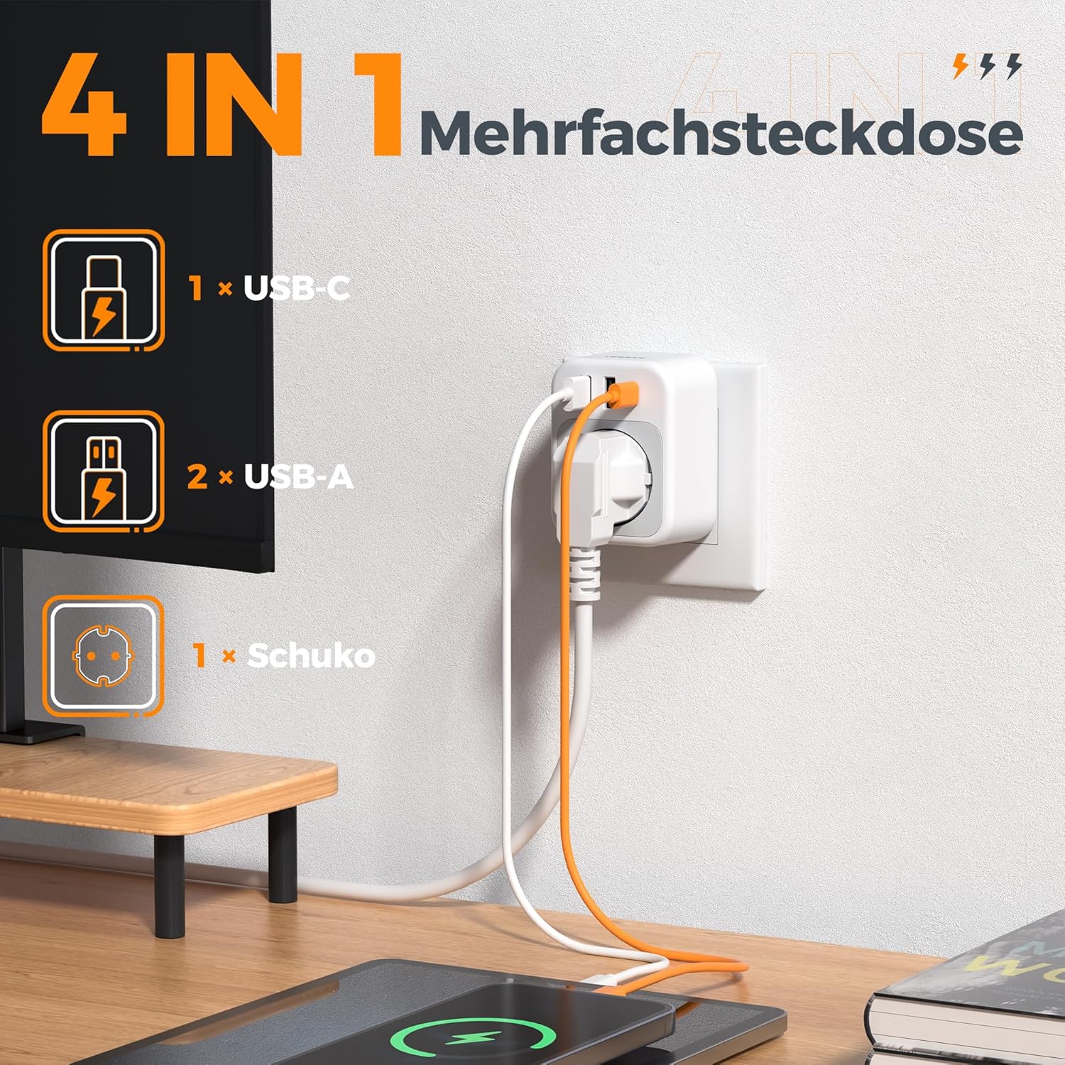 TESSAN Steckdosenadapter 3600W mit 3 USB und USB-C