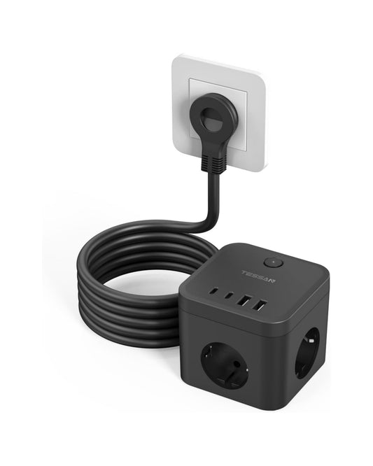 TESSAN Flachstecker Steckdosenleiste mit PD 20W & 4 USB