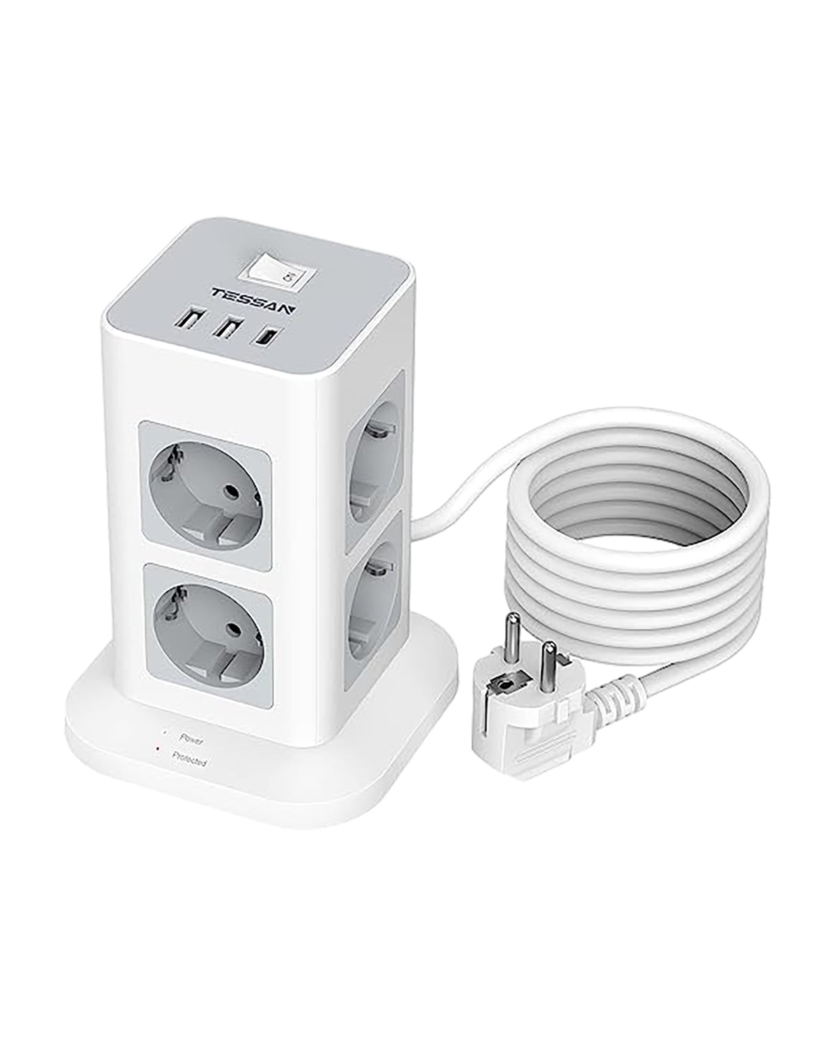TESSAN 8 Fach Steckdosenleiste USB C Mehrfachstecker,mit 2M Verlängerungskabel