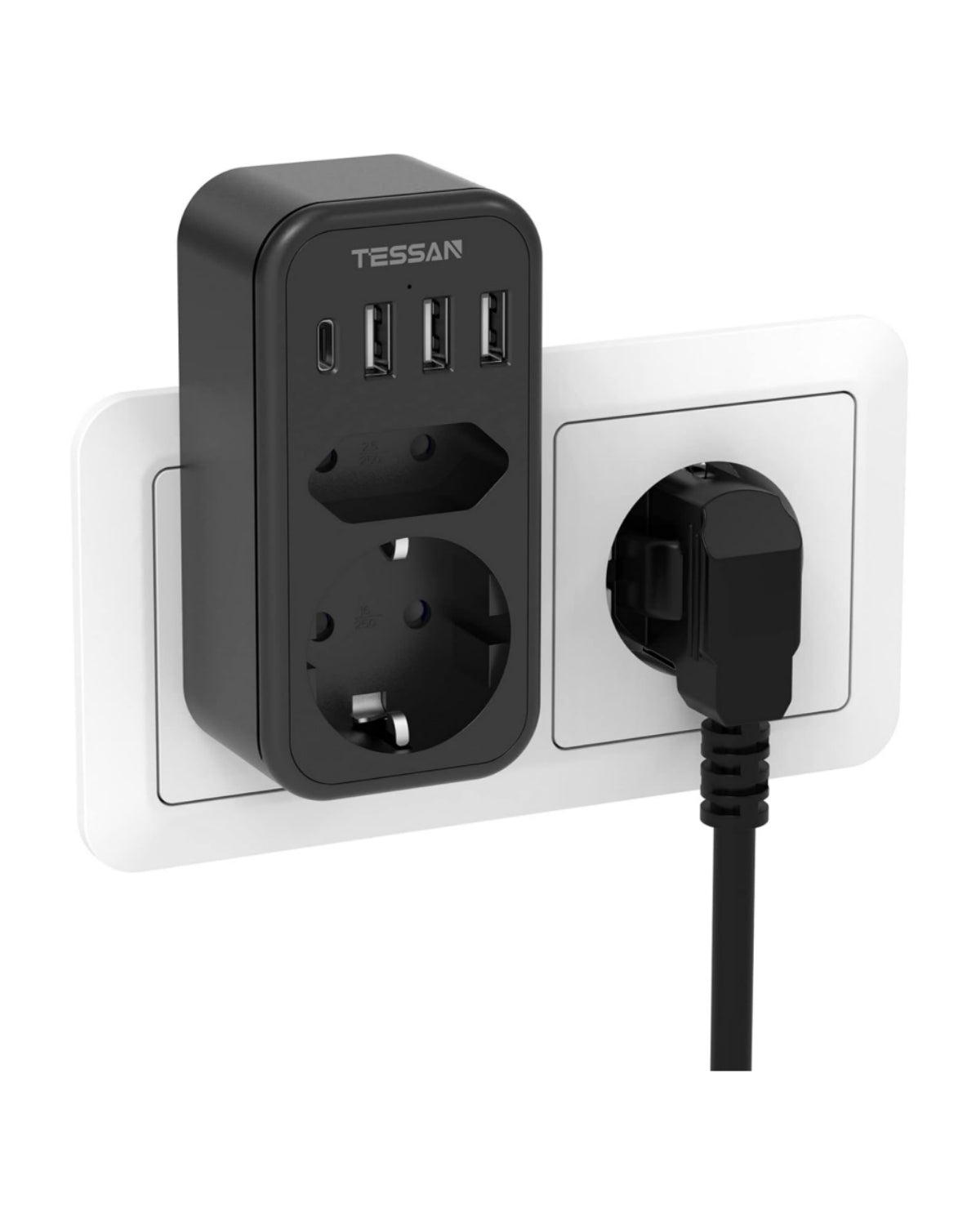 TESSAN 2-fach Steckdosenadapter mit USB, 3600W