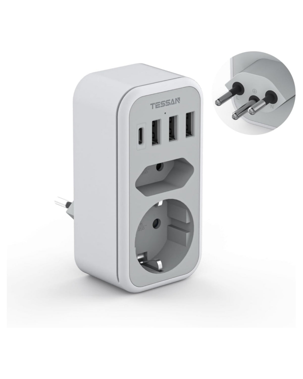 TESSAN 6-in-1 Reiseadapter Schweiz Typ J mit USB-C