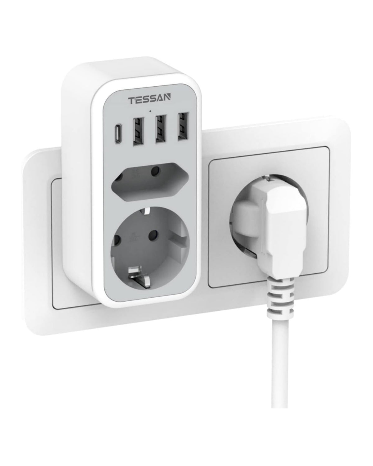 TESSAN 2-fach Steckdosenadapter mit USB, 3600W