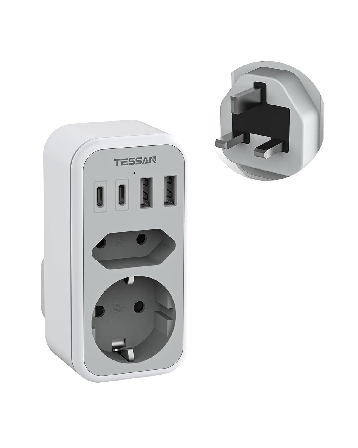 TESSAN 6 in 1 Reiseadapter UK mit 2 USB C und 2 USB A,Typ G