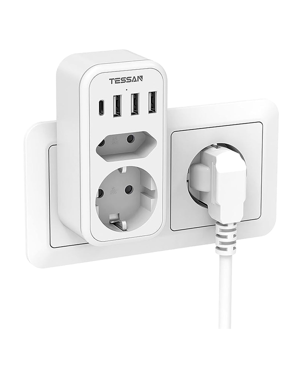 TESSAN Steckdosenadapter 2Fach mit 3 USB und 1 USB C,Weiß