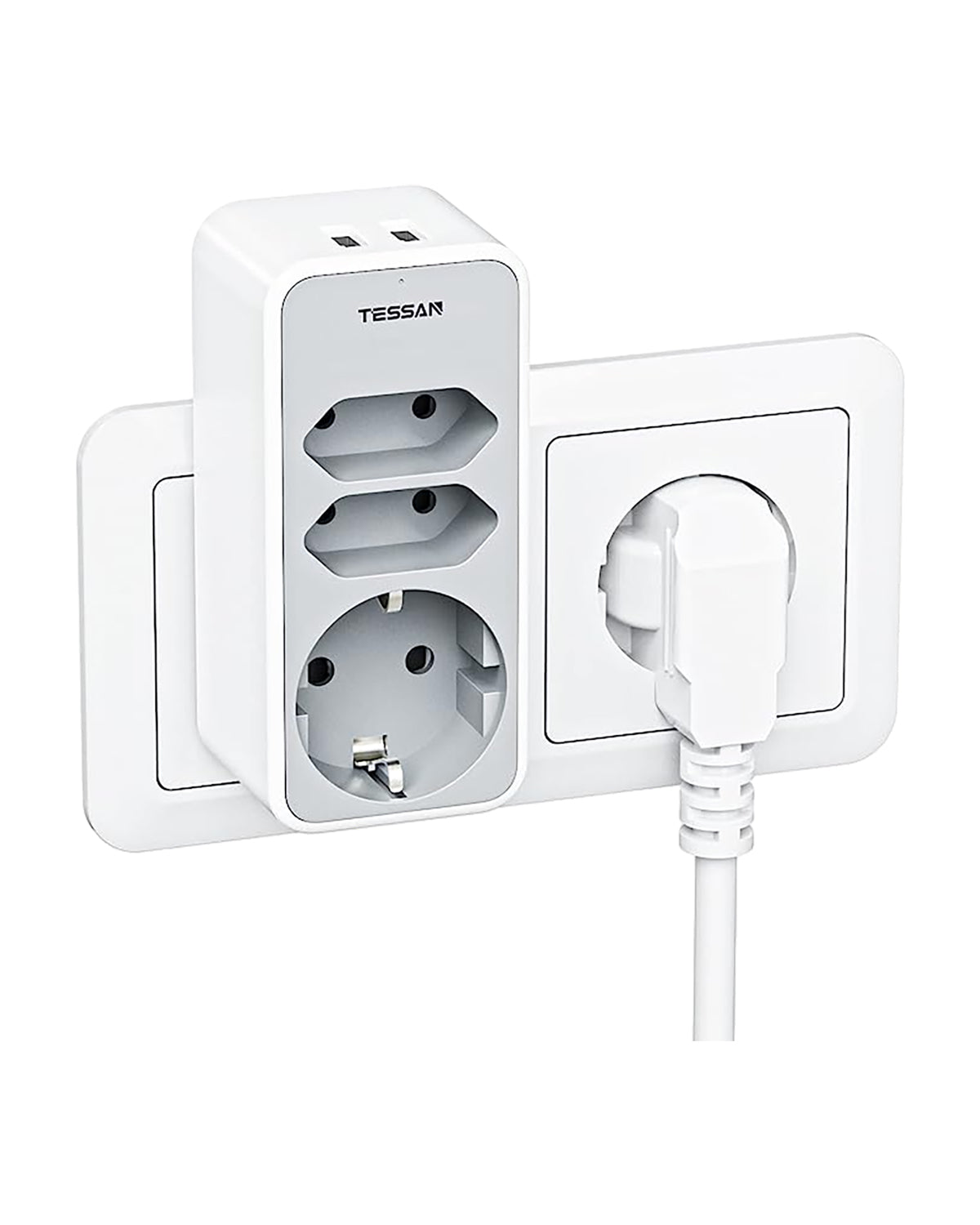 TESSAN 5-in-1 Mehrfachstecker für Steckdose, 3-fach mit 2 USB-Steckdosen