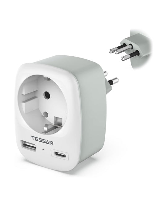 TESSAN 3 in 1 Reiseadapter Brasilien mit USB C