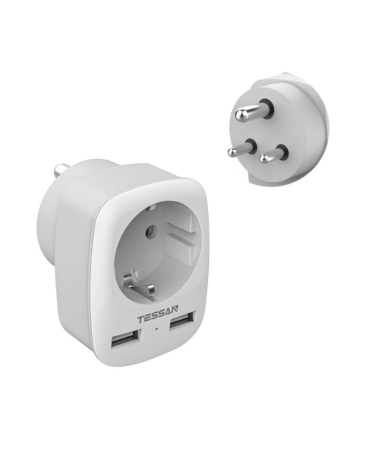 TESSAN 3 in 1 Reiseadapter für Indien mit 2 USB, Adapter Indien Steckdose,Typ D