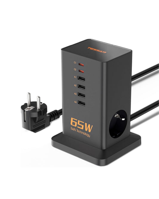 TESSAN 65W GaN USB-C Ladestation mit 2 AC-Steckplätzen