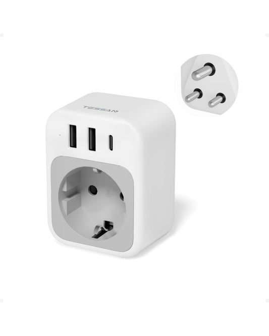 TESSAN Reiseadapter Indien & Sri Lanka Typ D mit USB-C