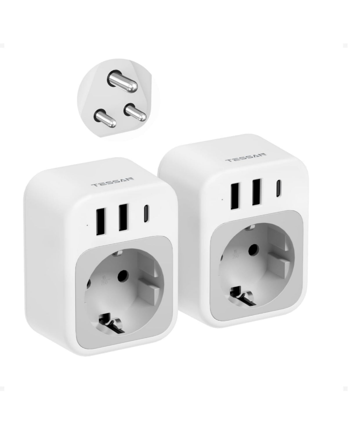 TESSAN Reiseadapter Indien & Sri Lanka Typ D mit USB-C