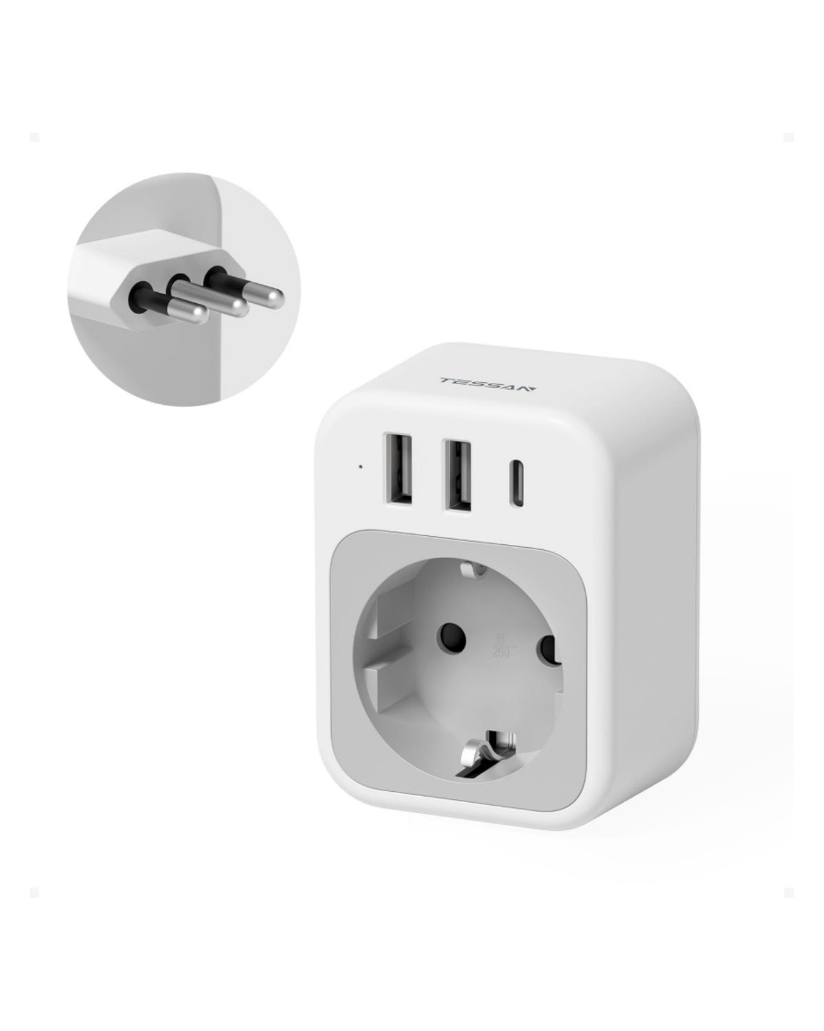 TESSAN Reiseadapter Italien Typ L mit USB-C Schnellladefunktion