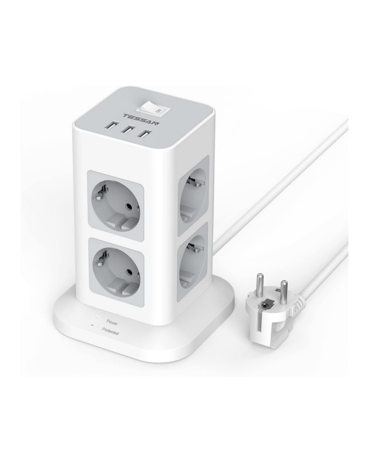 TESSAN 8-Fach Steckdosenturm mit USB-C und Überspannungsschutz 3600W