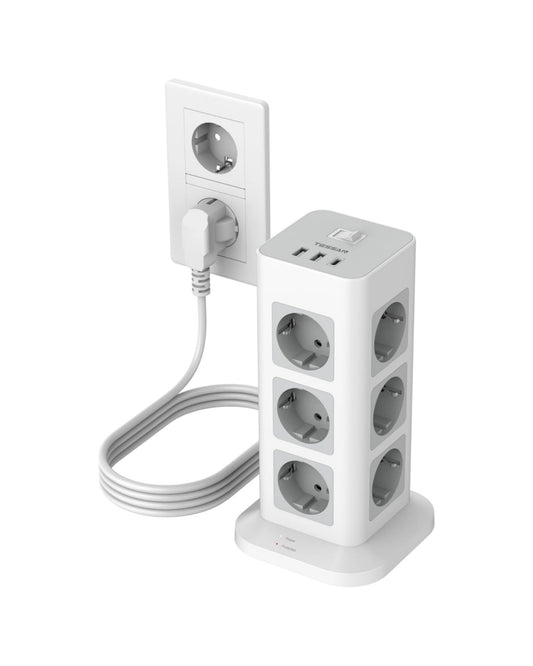TESSAN 12-Fach Steckdosenturm mit USB-C & Überspannungsschutz 3600W