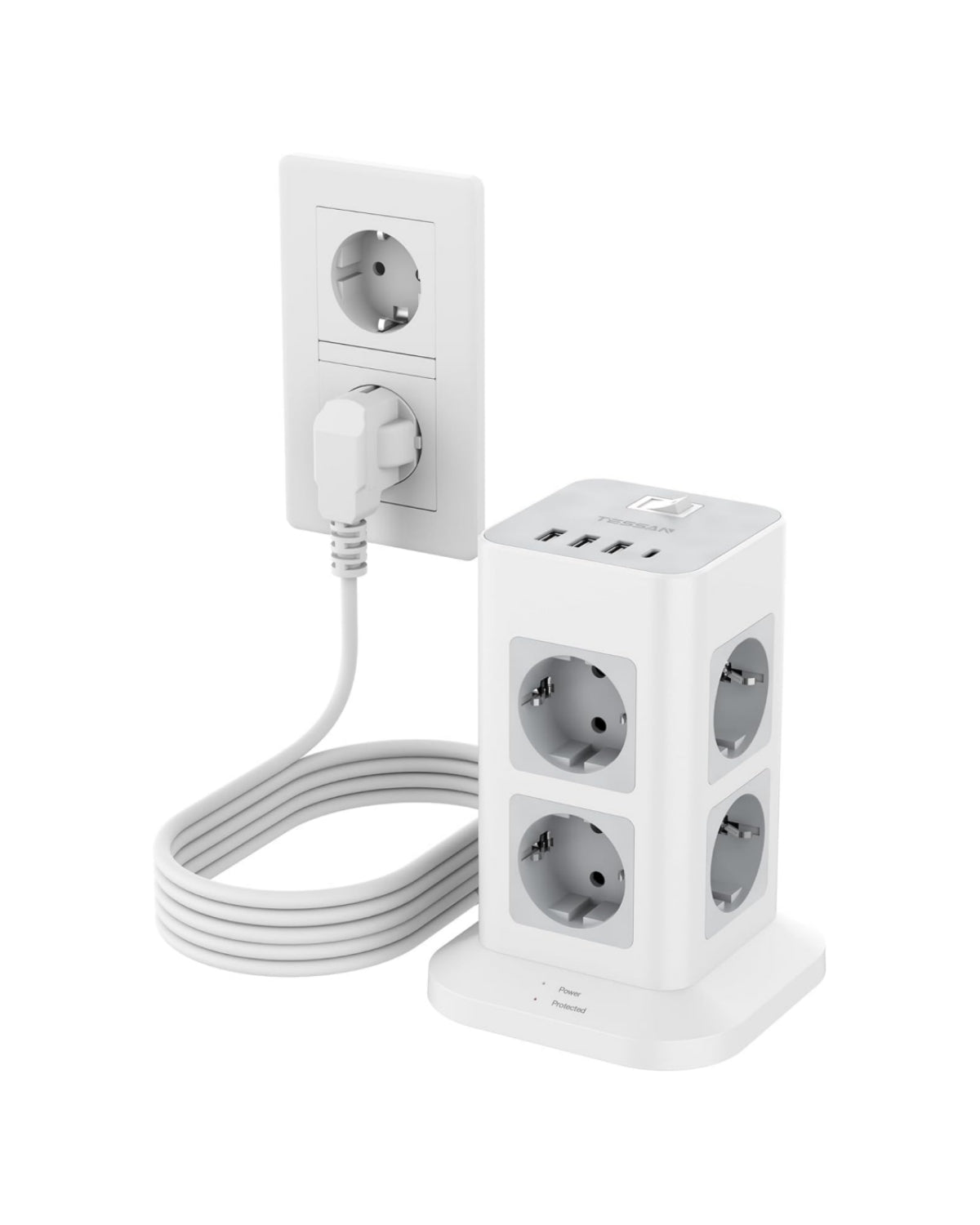 TESSAN 8-Fach Steckdosenturm mit USB-C TPS05